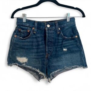 Levi's 501 Medium Wash Blue Jean Shorts Distressed Size 25